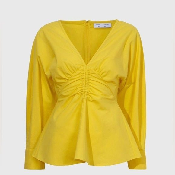New! Proenza Schouler White Label Poplin V Neck Top in Yellow Sun 💛 size 4 - Picture 5 of 11